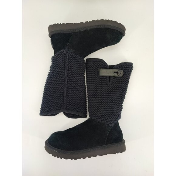 UGG Women's Australia Shaina Black Suede/Knit Boots Size 7 US - Picture 5 of 8